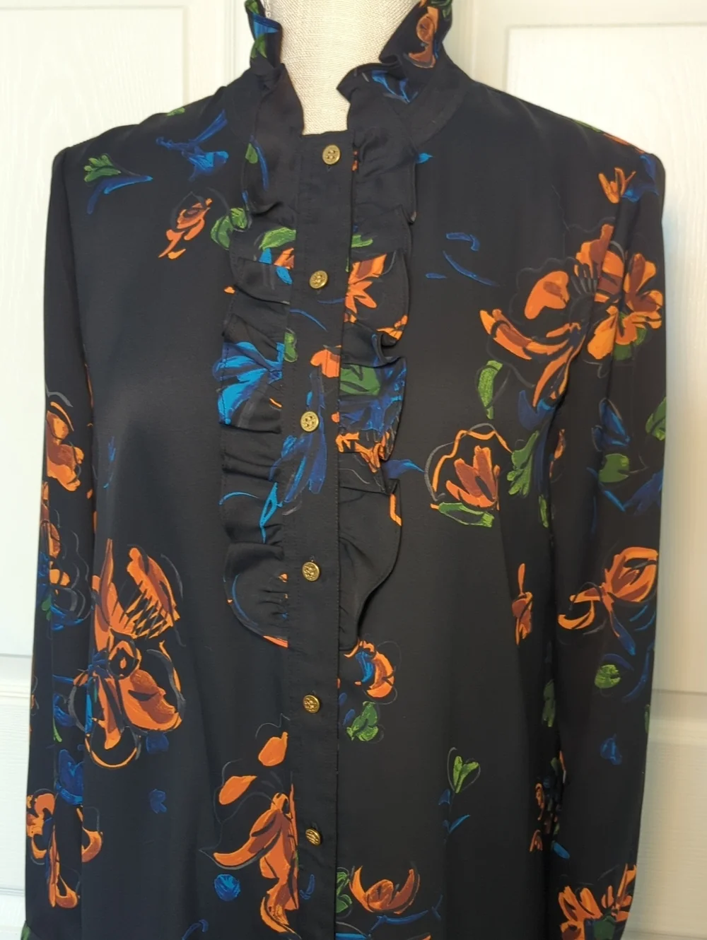 Tory Burch Cora Ruffled Floral Crepe Dress